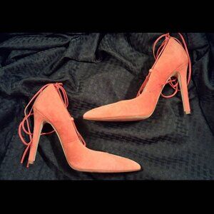 CLEF Women's Genuine Coral Orange Suede Leather Stiletto Pumps, Italy, sz 40.5